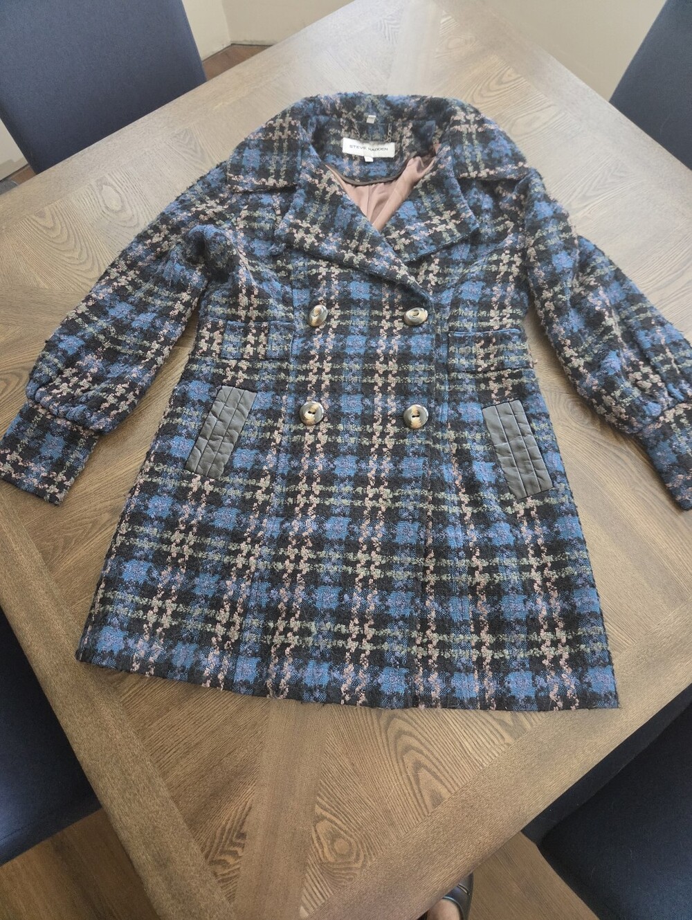 Steve Madden Double Breasted Plaid Coat sz LARGE